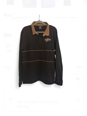 Empyre Men’s XL Long Sleeve Polo Shirt Black/Brown 100% Cotton Button Logo